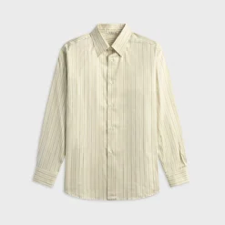 Cotton Silk Stripe Double Cuff Shirt