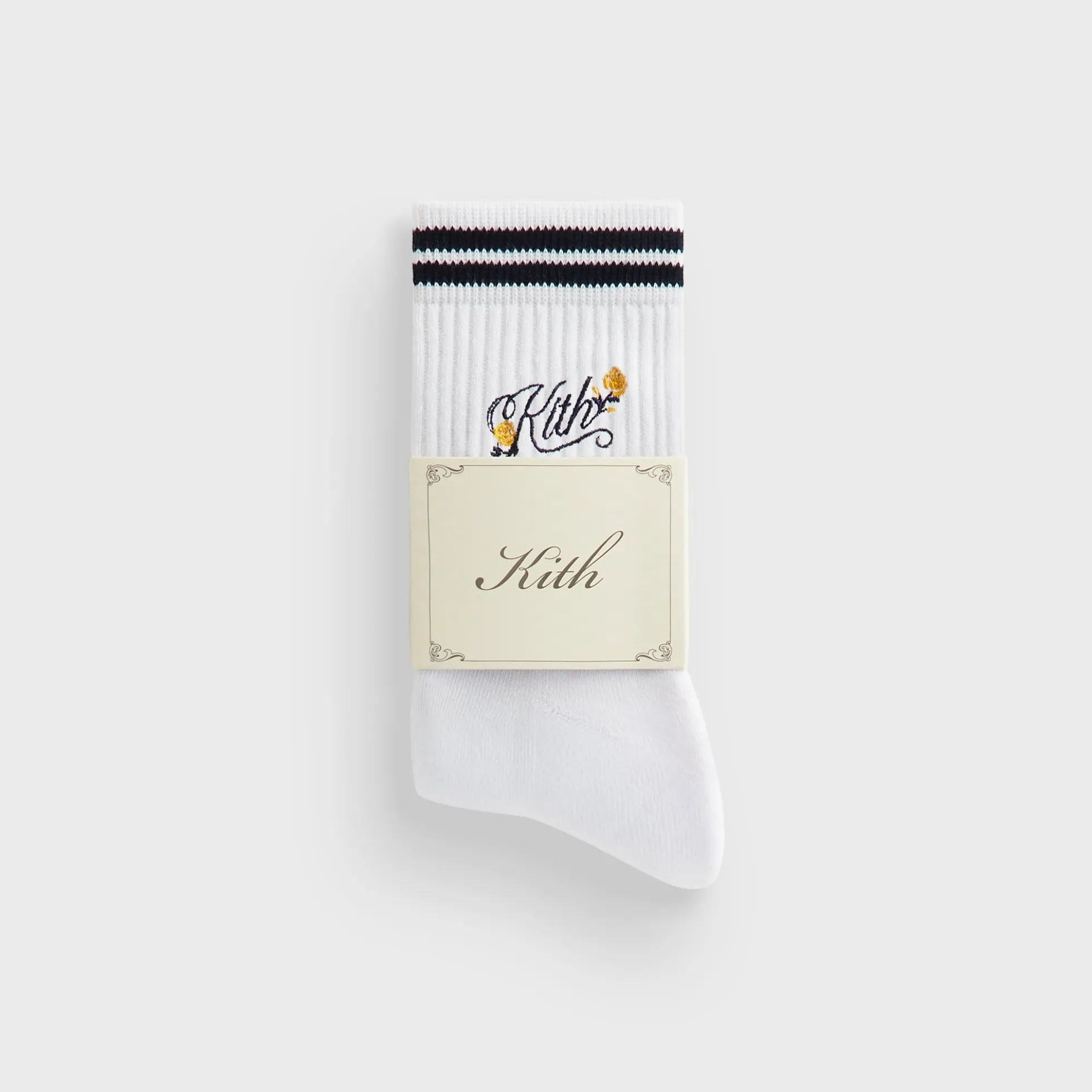 Kith Double Striped Floral Cotton Mid Crew Socks
