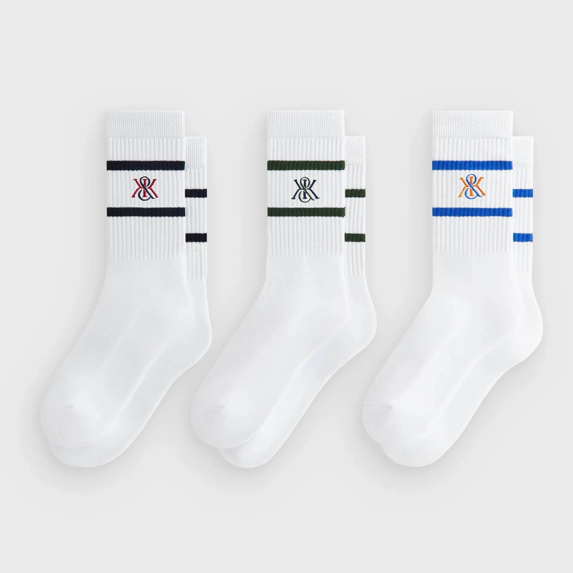 Kith 3-Pack K Crest Striped Cotton Crew Socks