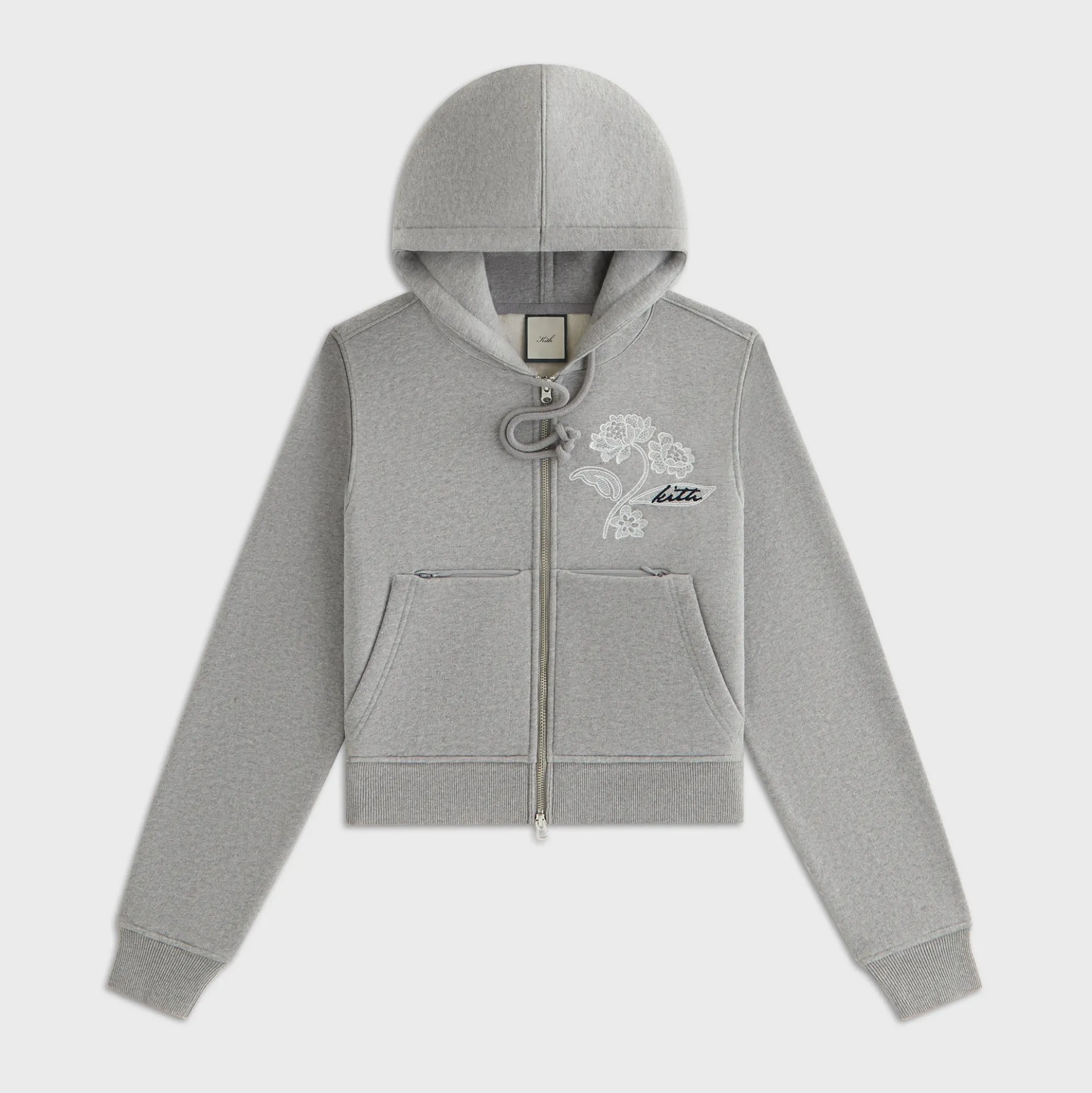 Sweat à capuche zippé Lisa for Kith pour femme, orné de dentelle brodée