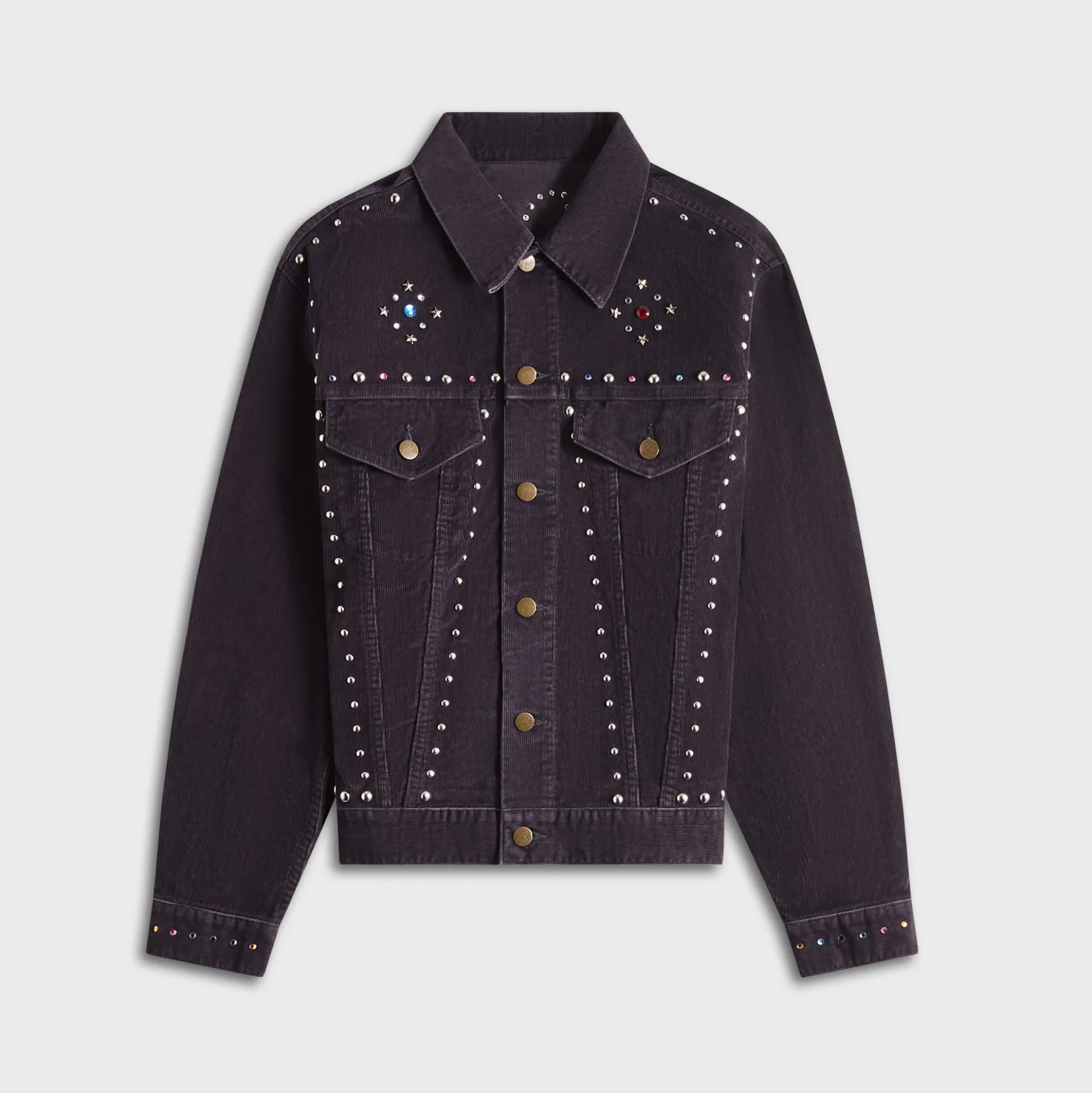 Veste en jean en velours côtelé 14W cloutée à aiguilles