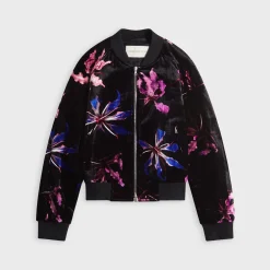 Veste en velours de soie et viscose à imprimé floral dragon